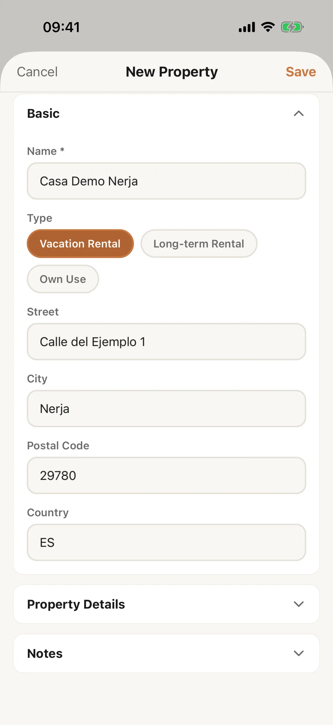 Screenshot: Fill in the form