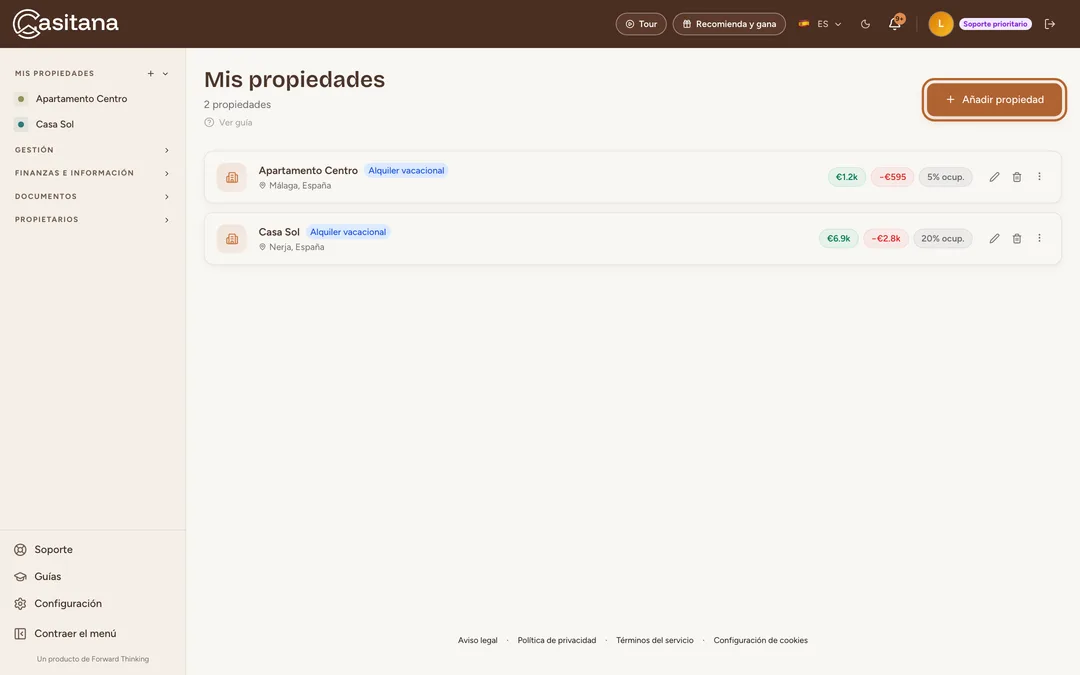 Captura de pantalla: Haz clic en Añadir propiedad