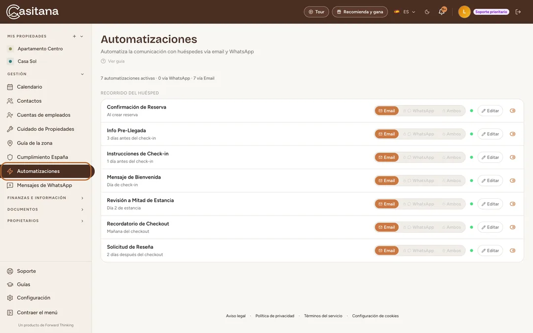 Captura de pantalla: Abre Automatizaciones