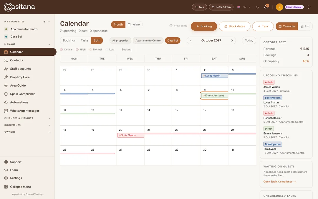 Screenshot: Open the booking