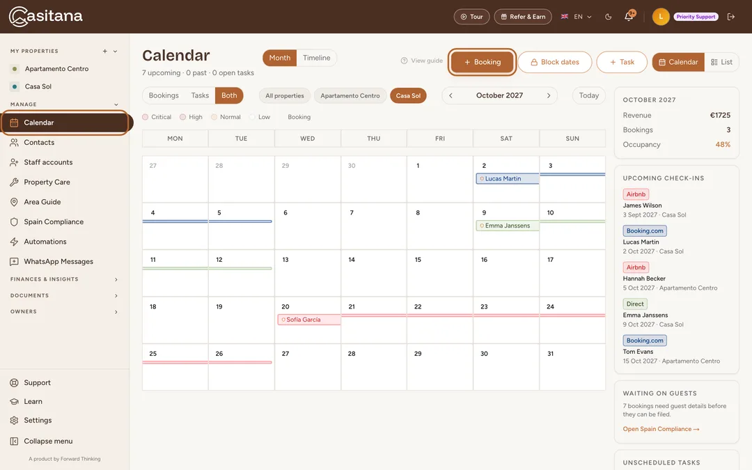 Screenshot: Open the calendar
