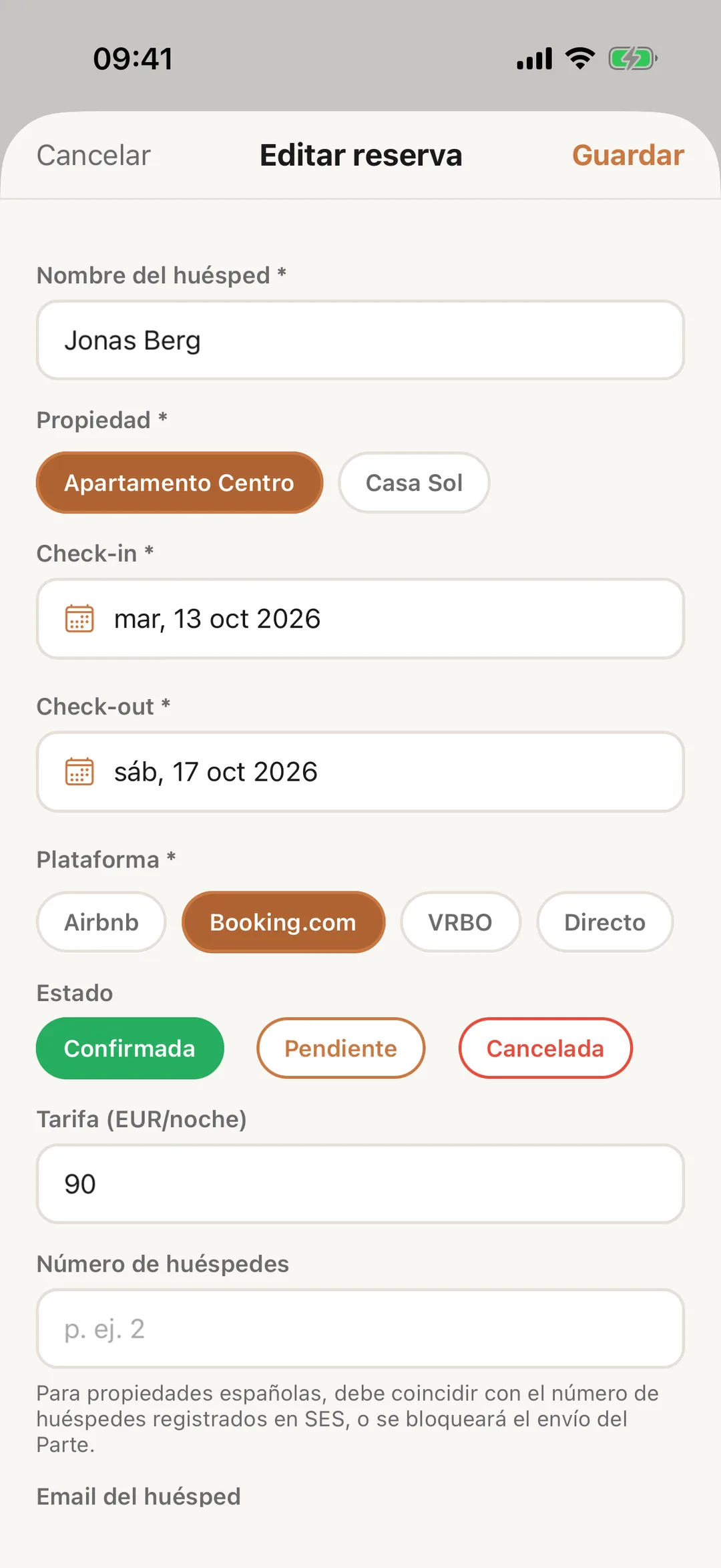 Captura de pantalla: Abre una reserva