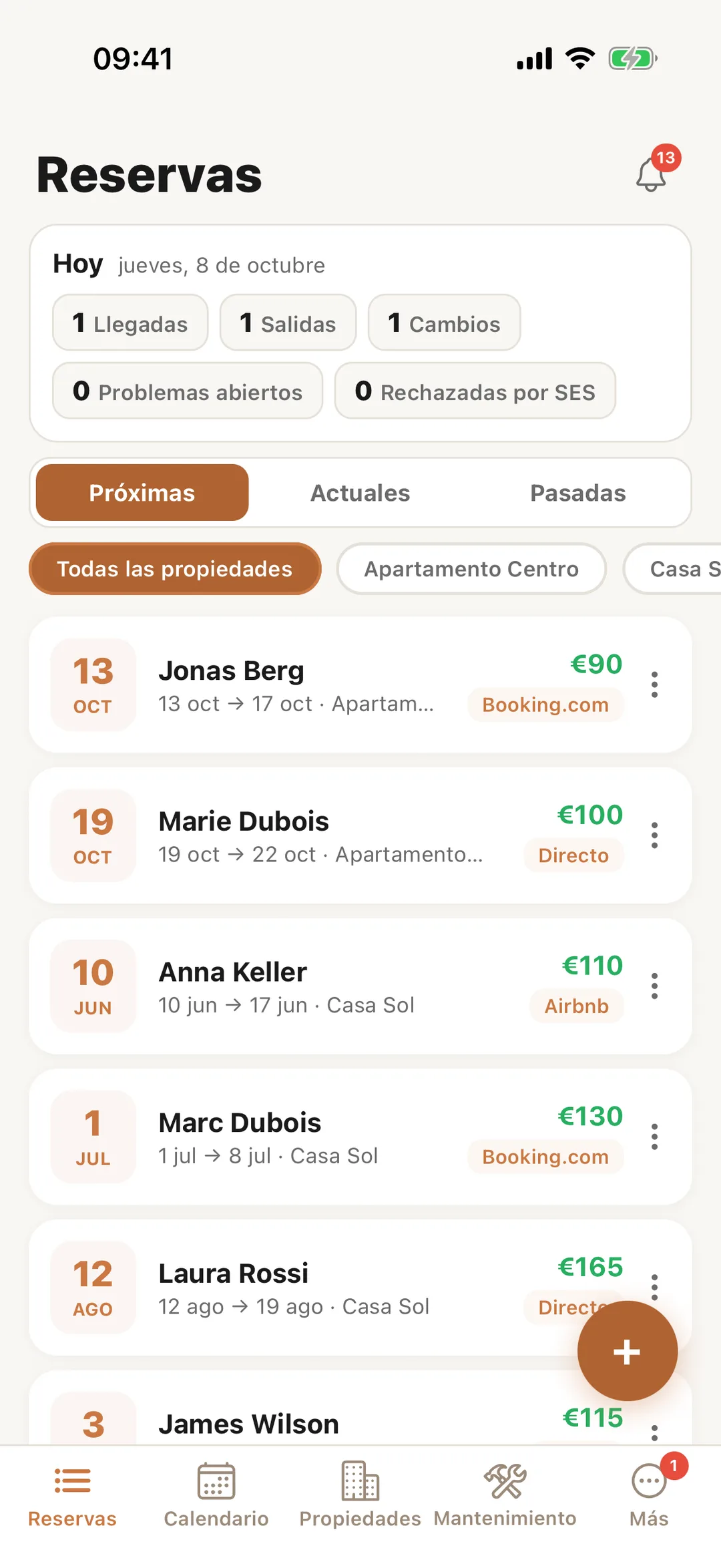 Captura de pantalla: La pestaña Reservas