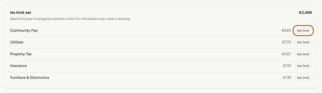 Screenshot: A limit for a category you already spend on