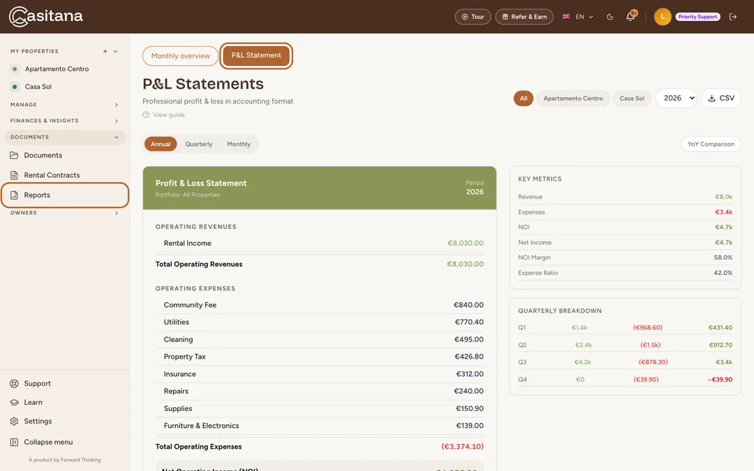 Screenshot: The P&L statement
