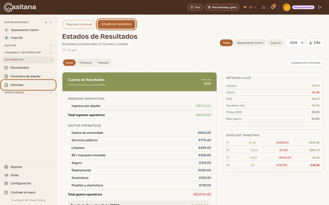 Captura de pantalla: La cuenta de resultados