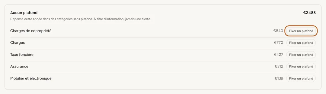 Capture d’écran : Un plafond pour une catégorie où vous dépensez déjà