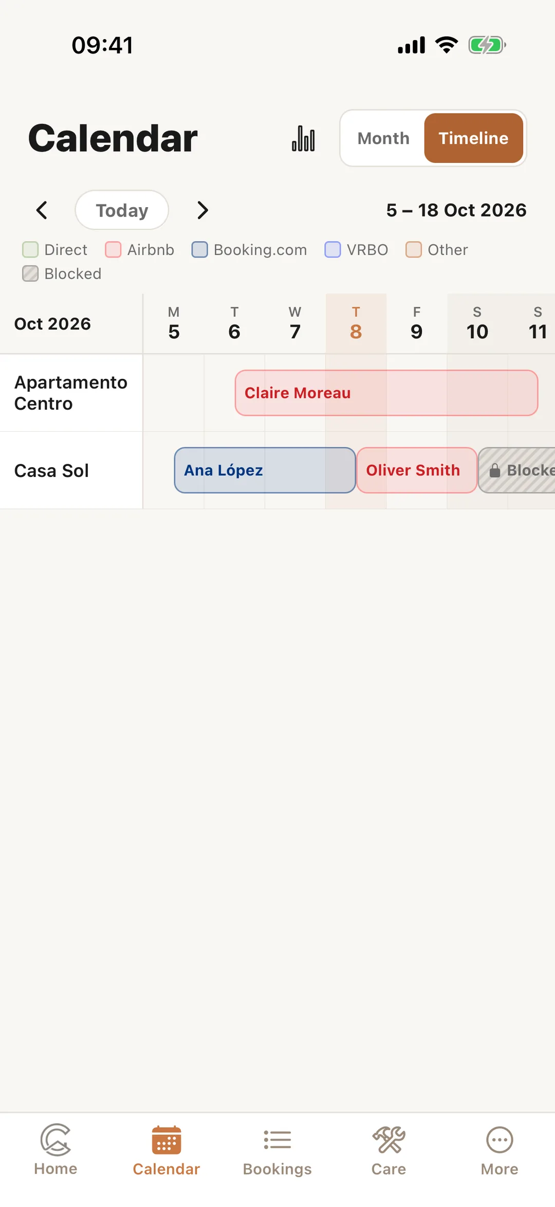 Screenshot: The timeline in the app