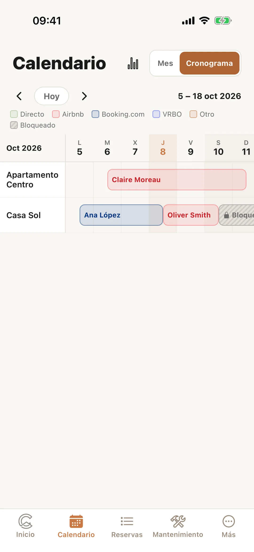 Captura de pantalla: El cronograma en la app
