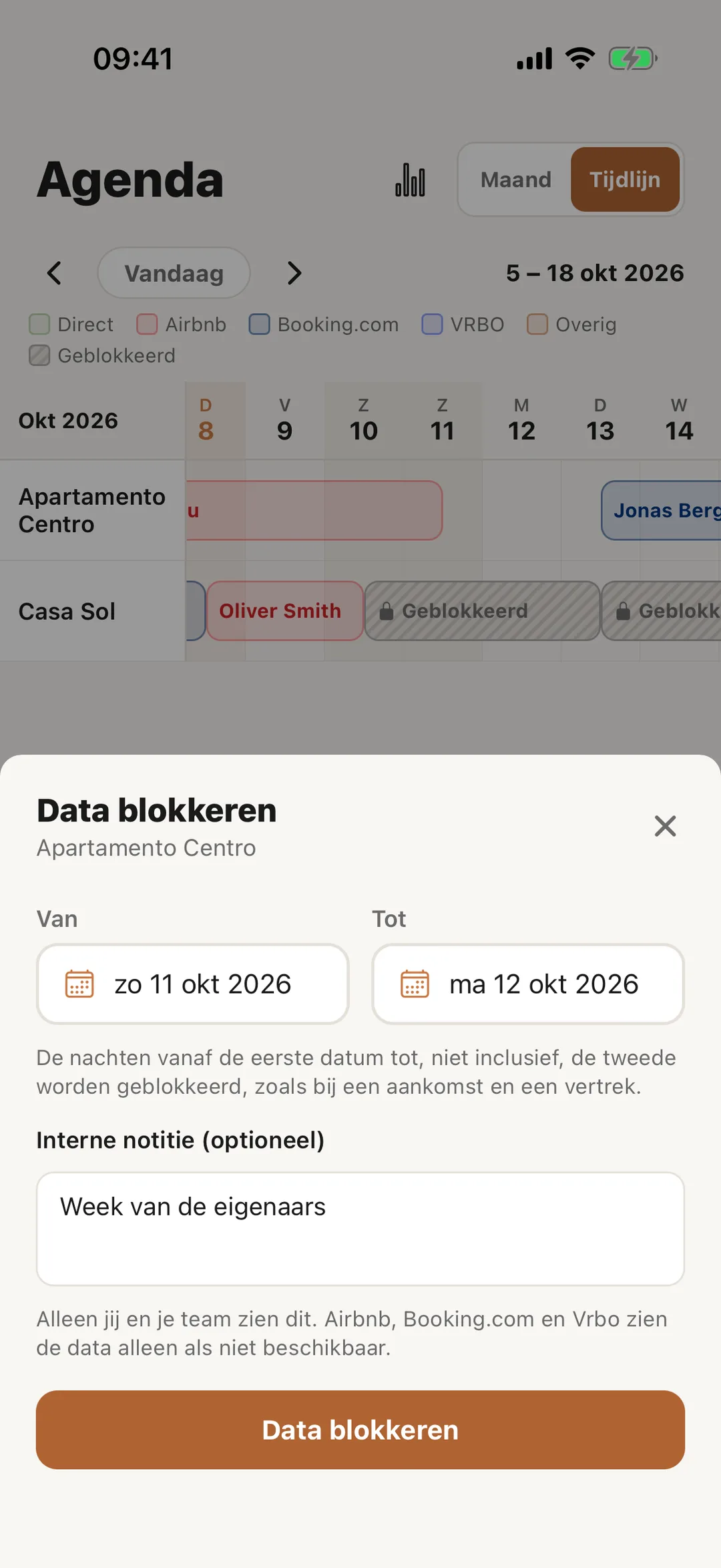 Schermafbeelding: Data blokkeren in de app
