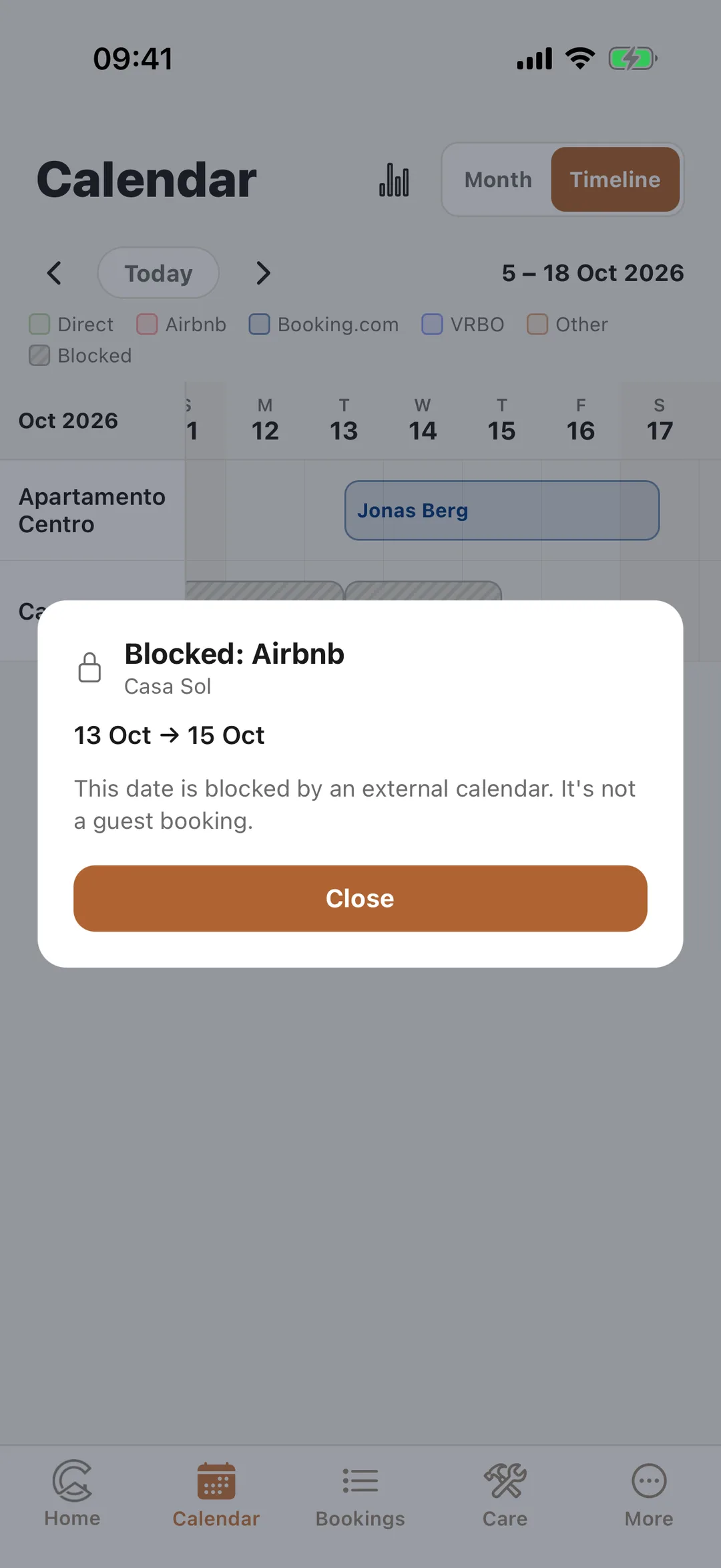 Screenshot: Blocked dates in Calendar