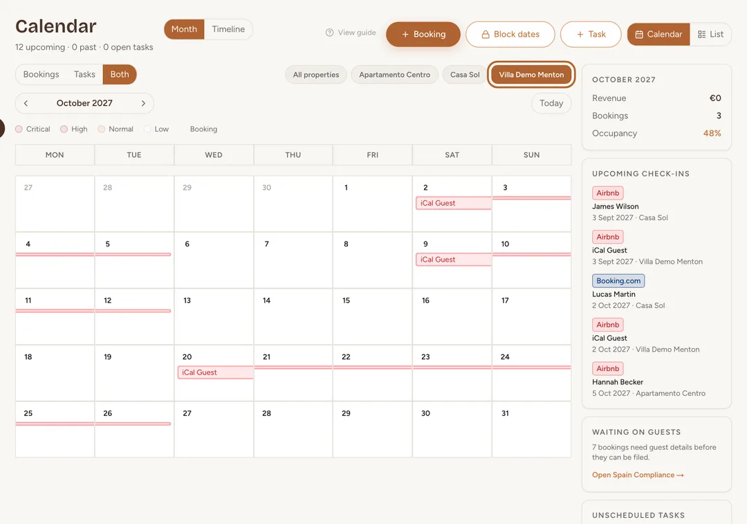 Screenshot: Find the imported bookings in your calendar