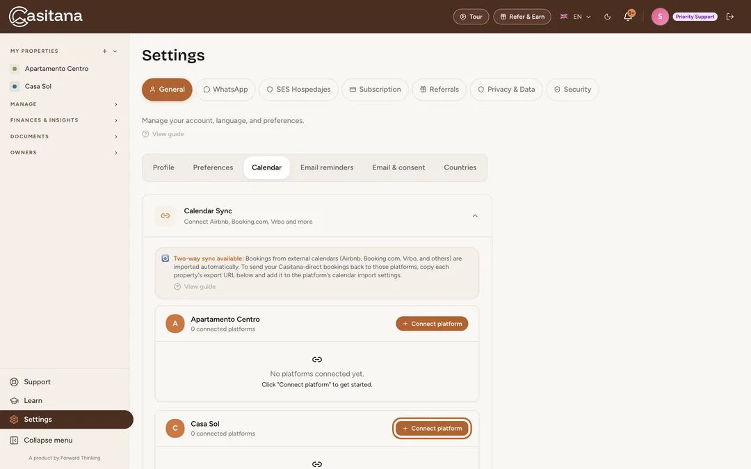 Screenshot: Open the calendar sync