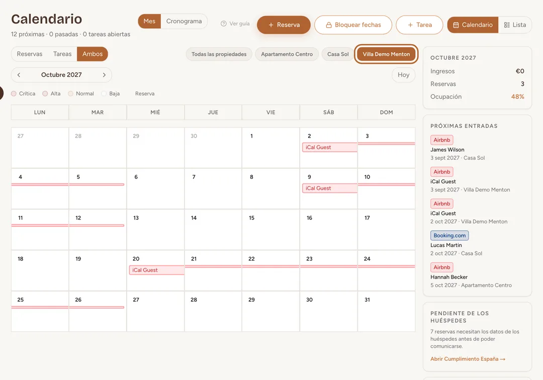 Captura de pantalla: Encuentra las reservas importadas en tu calendario