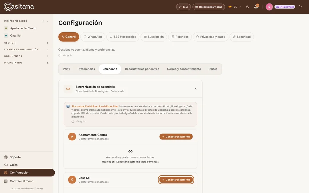Captura de pantalla: Abre la sincronización del calendario