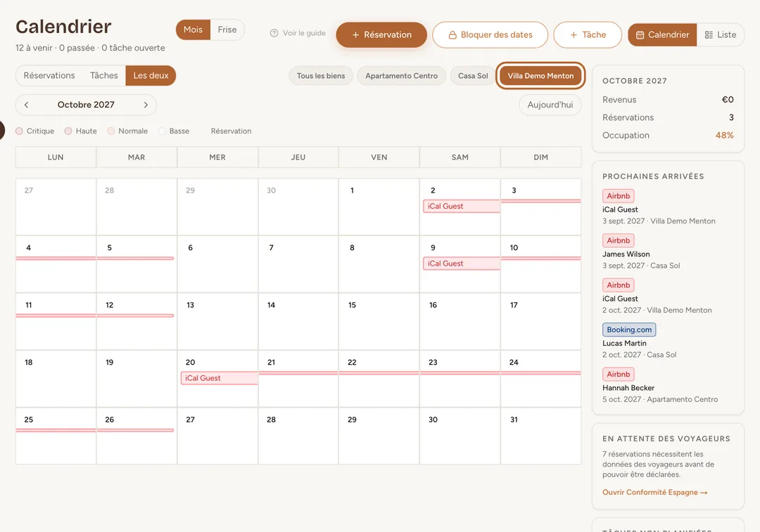 Capture d’écran : Retrouvez les réservations importées dans votre calendrier