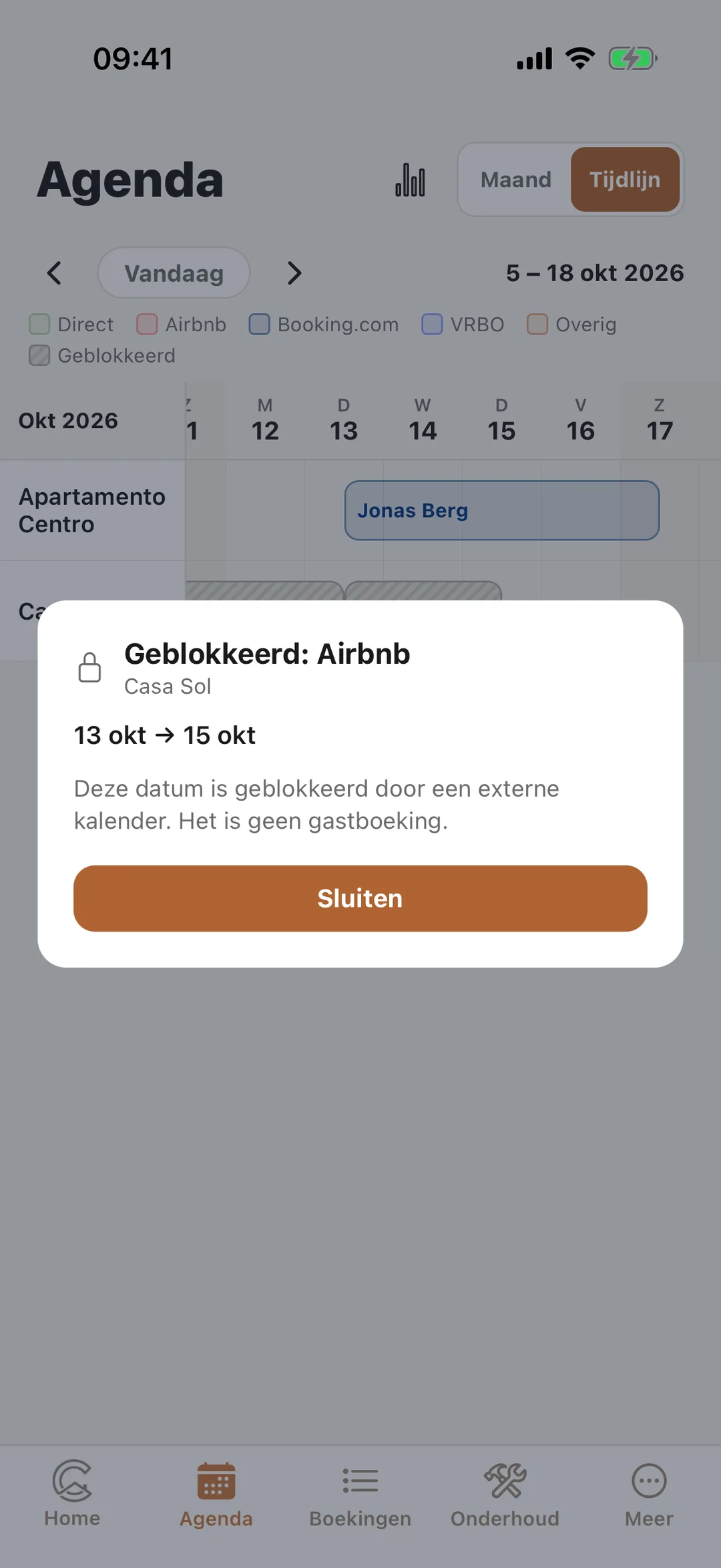 Schermafbeelding: Geblokkeerde data in Agenda