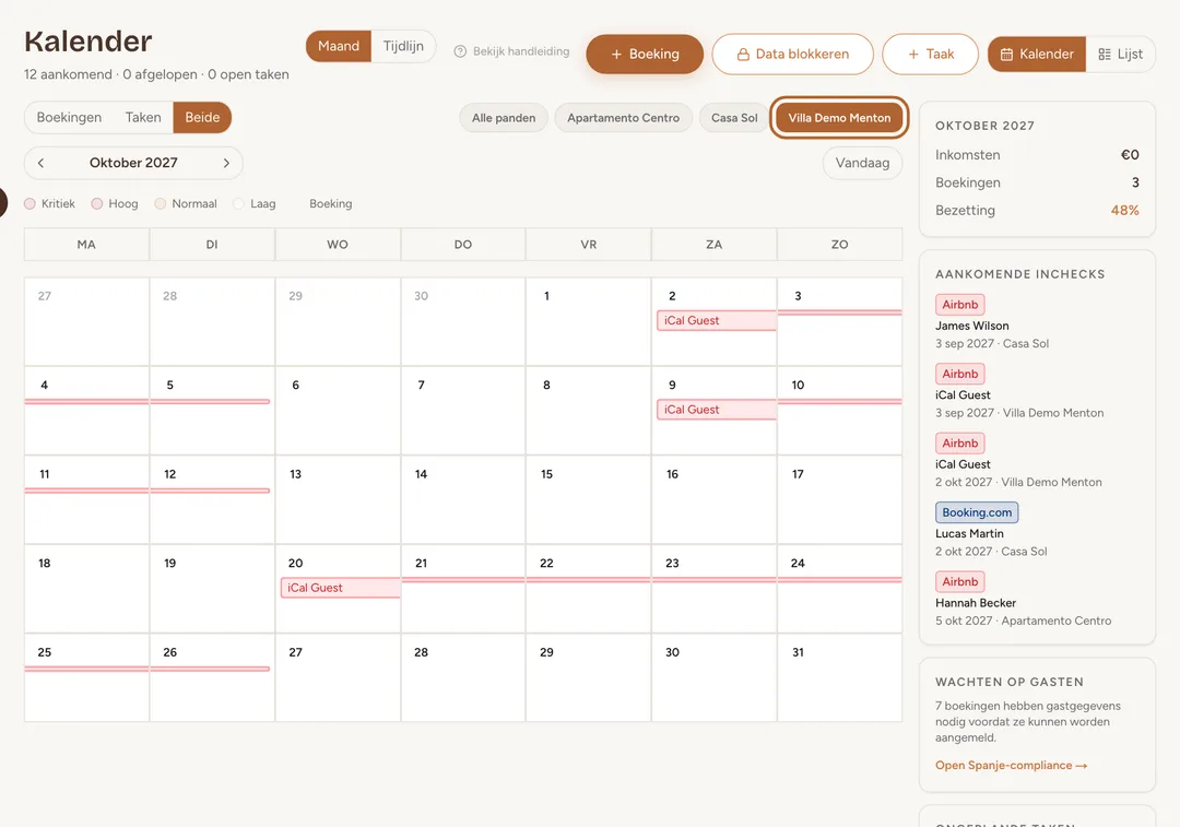 Schermafbeelding: Vind de geïmporteerde boekingen in je kalender