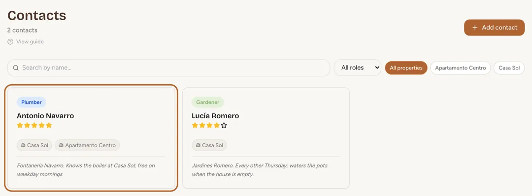 Screenshot: Your contacts at a glance
