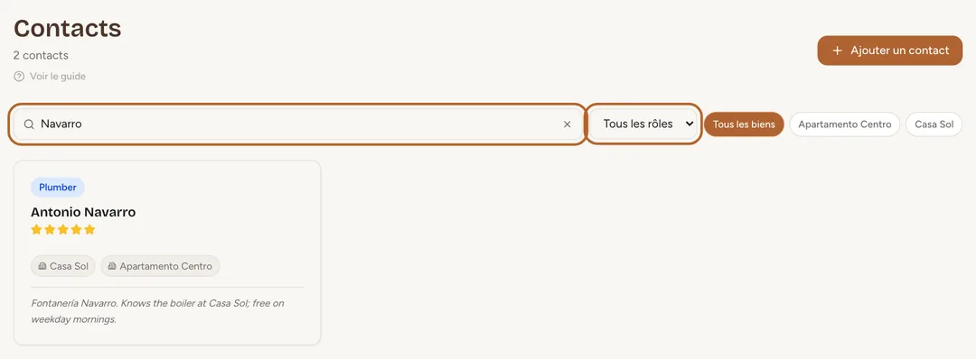 Capture d’écran : Cherchez dans vos contacts