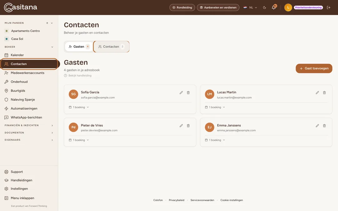 Schermafbeelding: Open Contacten