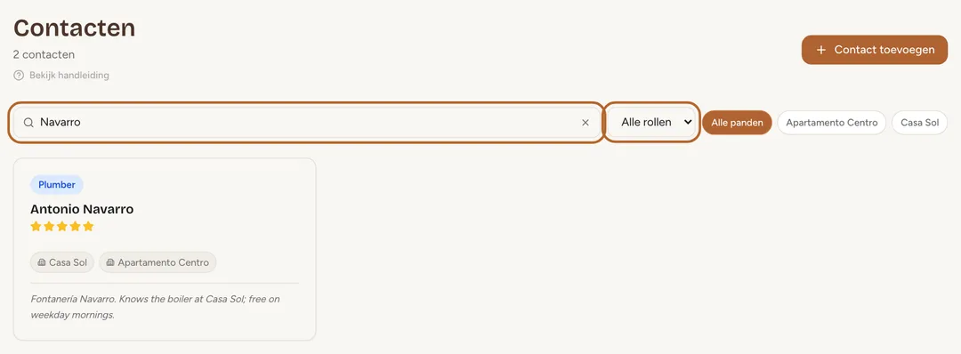 Schermafbeelding: Zoek in je contacten