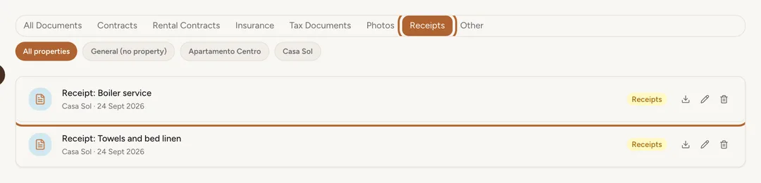 Screenshot: Receipts from your expenses