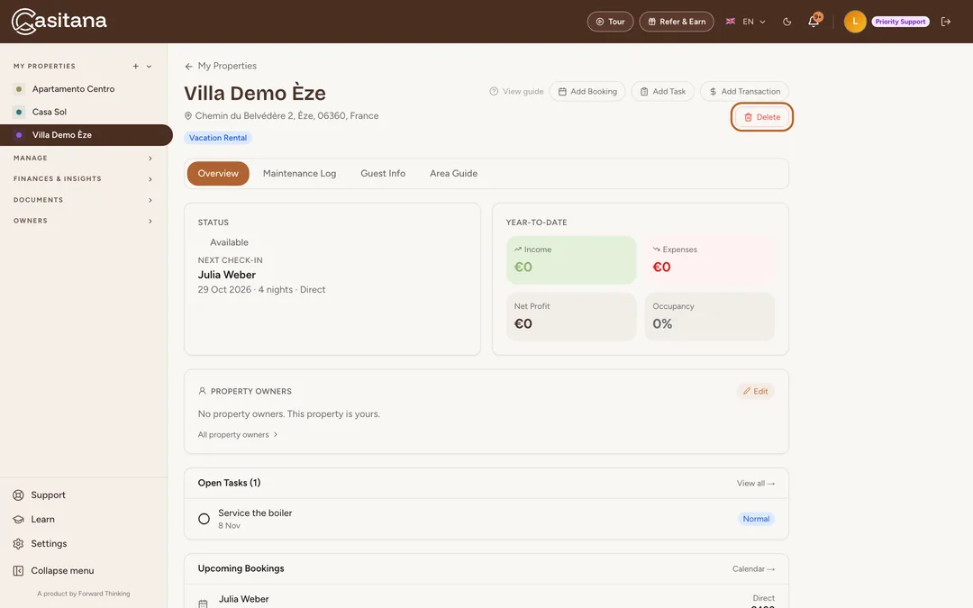 Screenshot: Delete