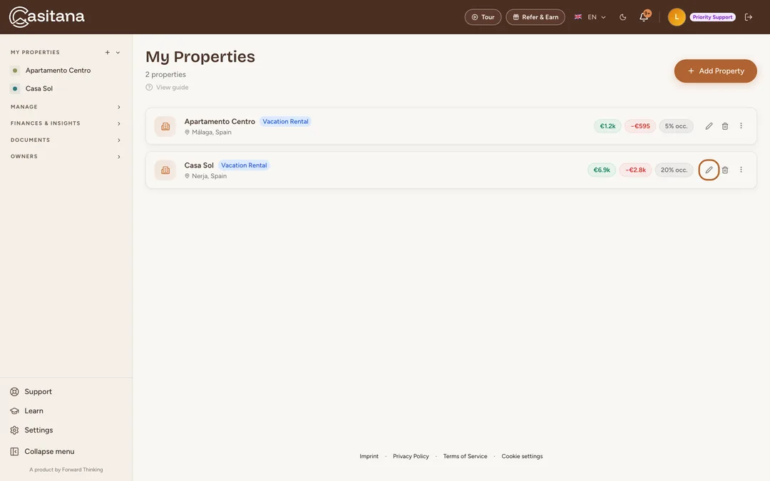 Screenshot: Quick changes from your list
