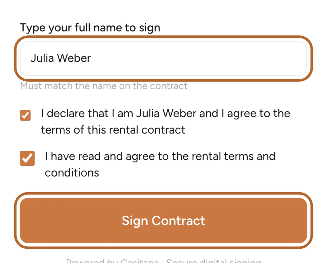 Screenshot: Read the contract and sign it
