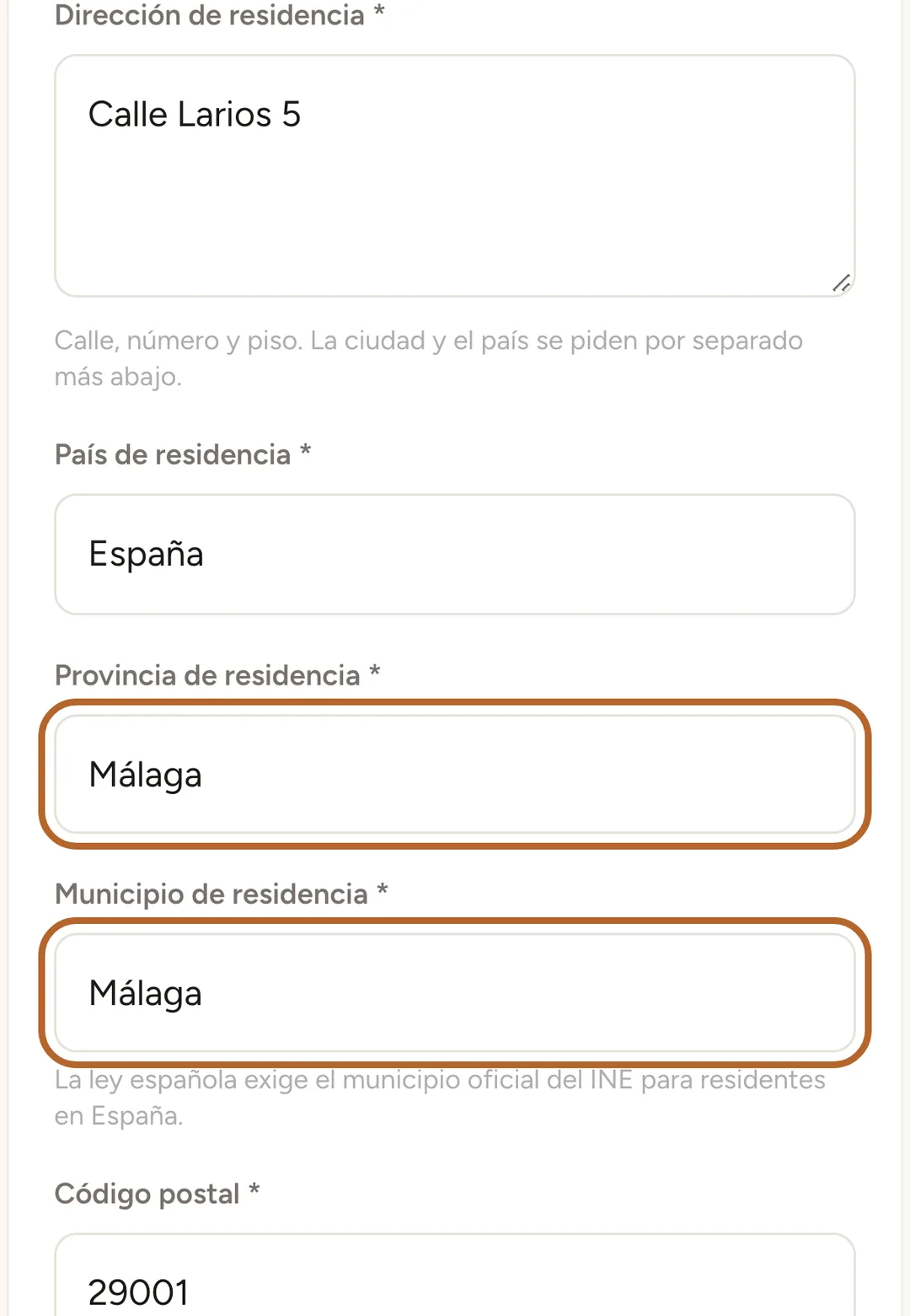 Captura de pantalla: Introduce tu dirección