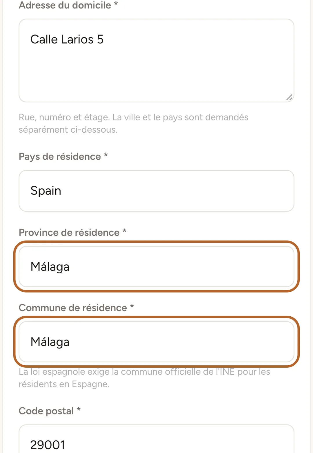 Capture d’écran : Saisissez votre adresse
