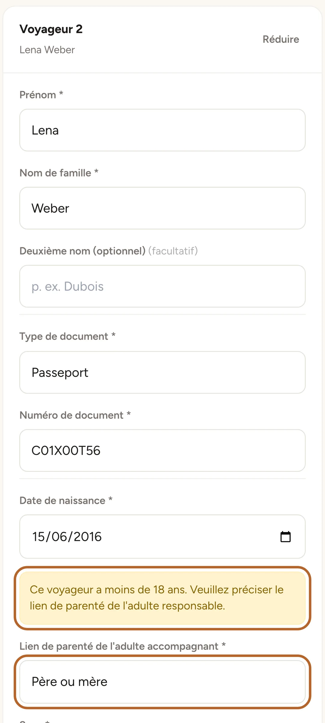 Capture d’écran : Ajoutez chaque voyageur