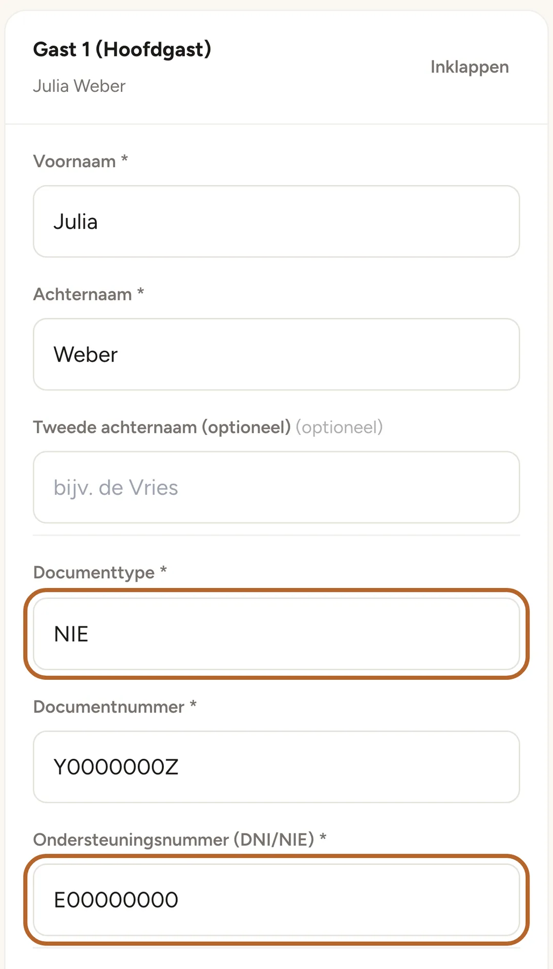 Schermafbeelding: Vul de hoofdgast in