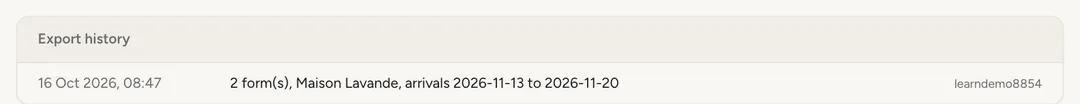 Screenshot: Export history