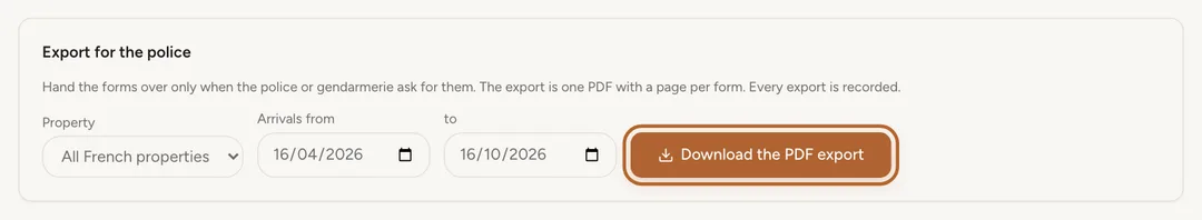 Screenshot: Export the forms