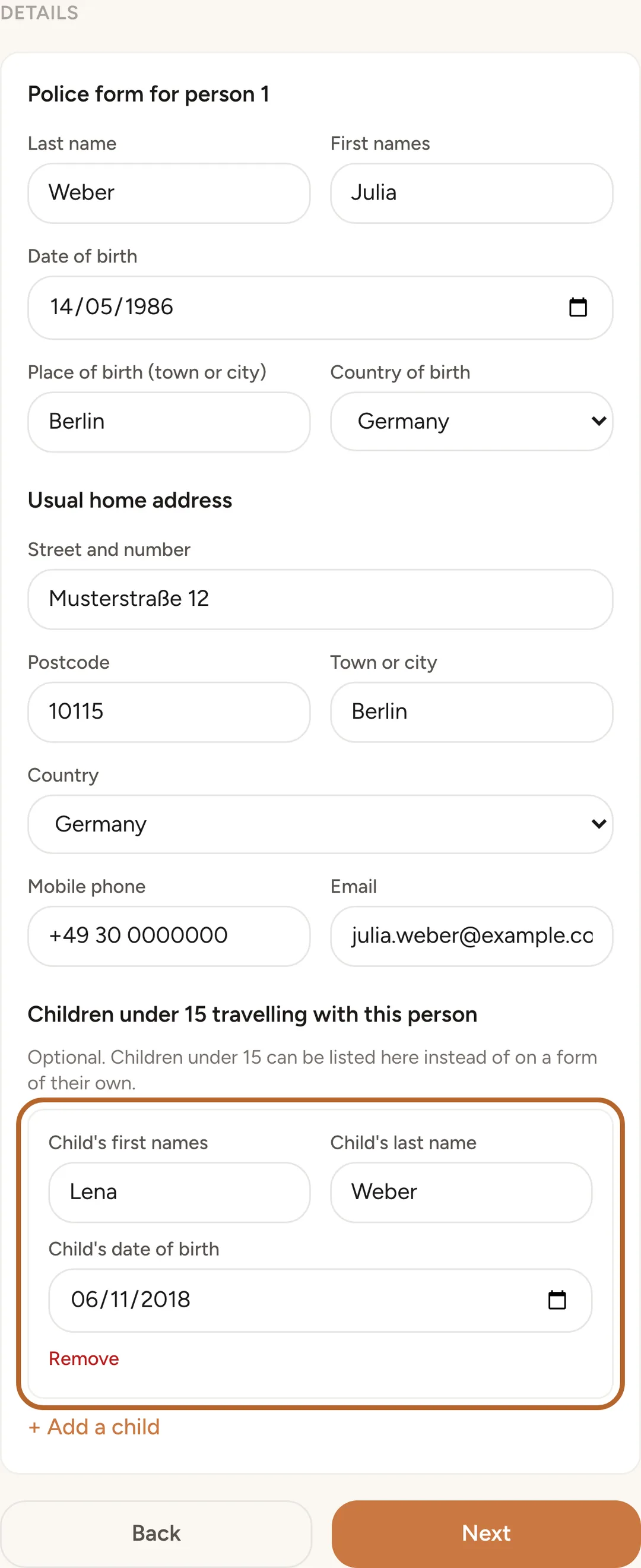 Screenshot: One page per person