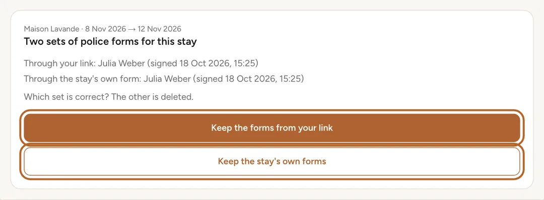 Screenshot: Two sets of forms for one stay