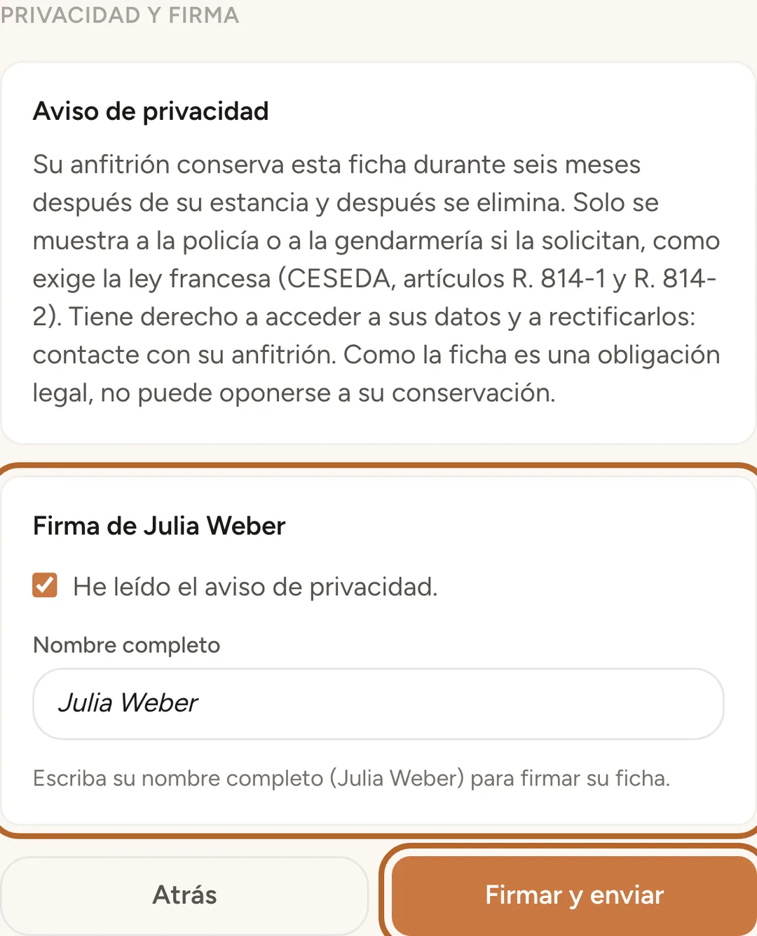 Captura de pantalla: Firmar y enviar