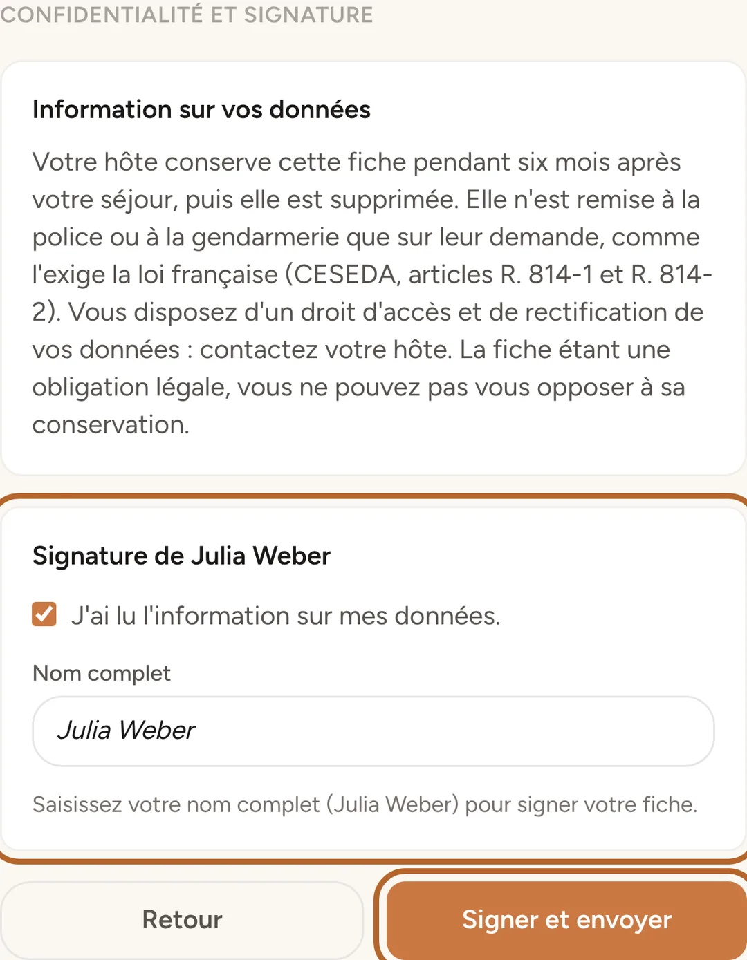 Capture d’écran : Signer et envoyer