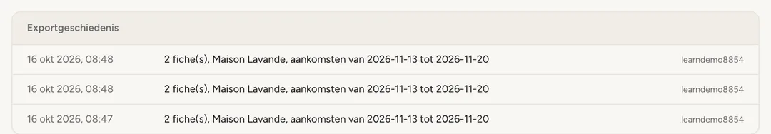 Schermafbeelding: Exportgeschiedenis
