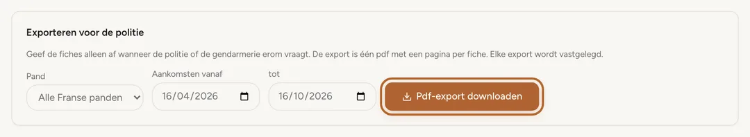 Schermafbeelding: Exporteer de fiches