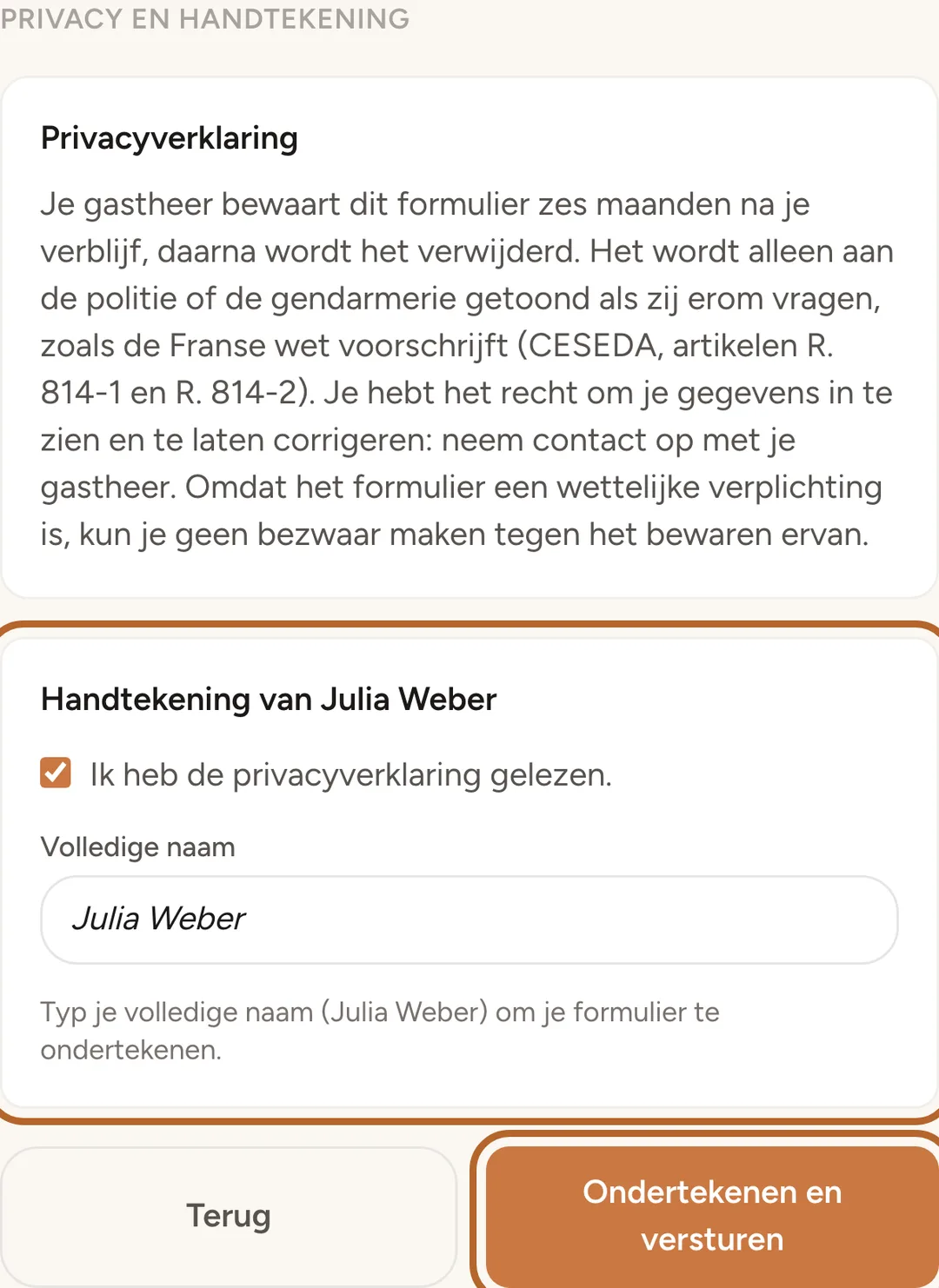 Schermafbeelding: Ondertekenen en versturen