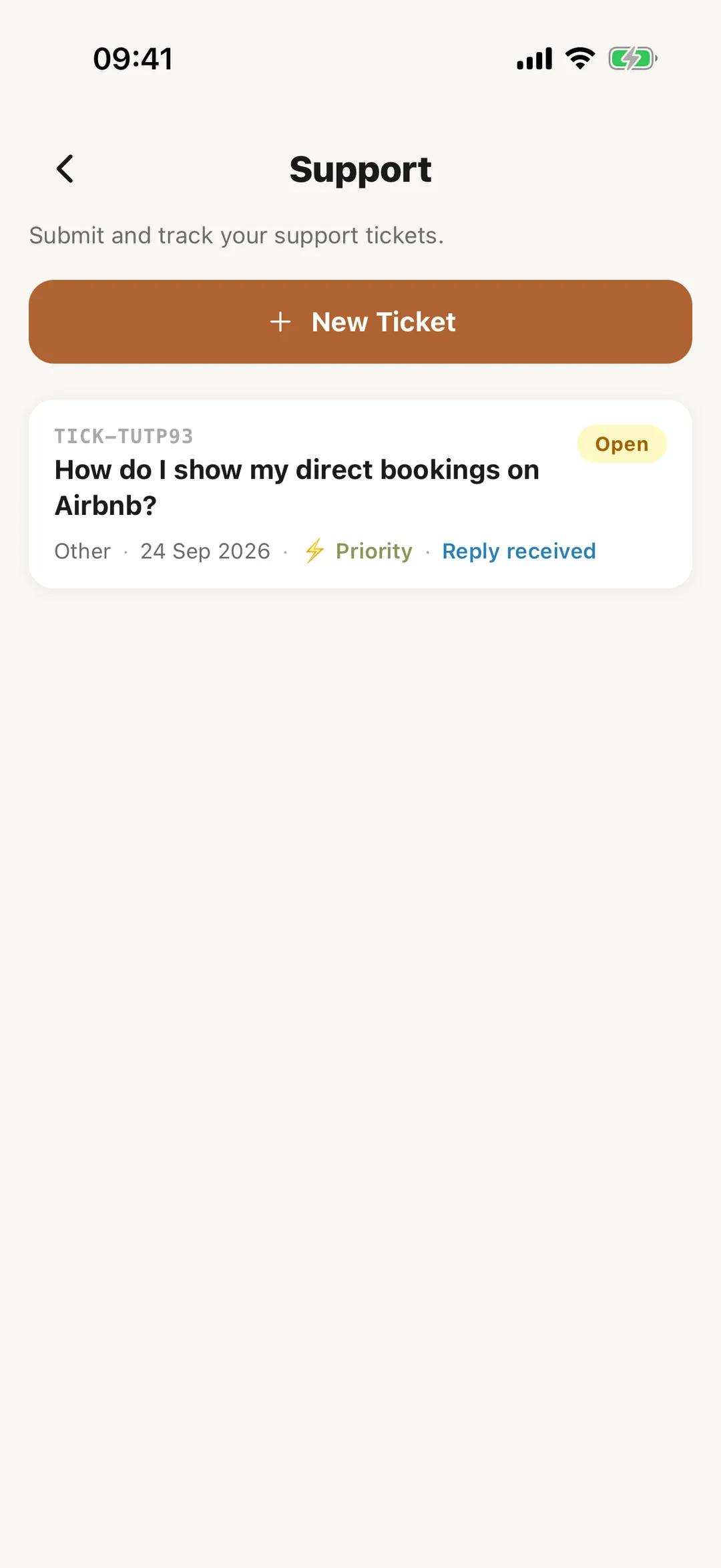 Screenshot: Open Support in the app