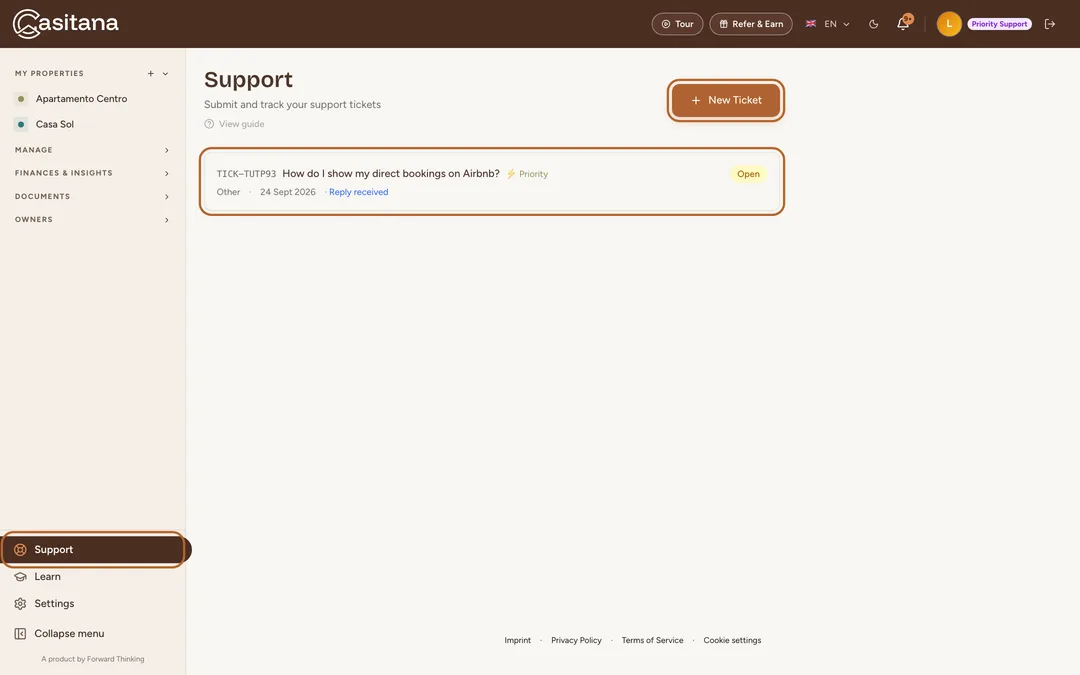 Screenshot: Open Support