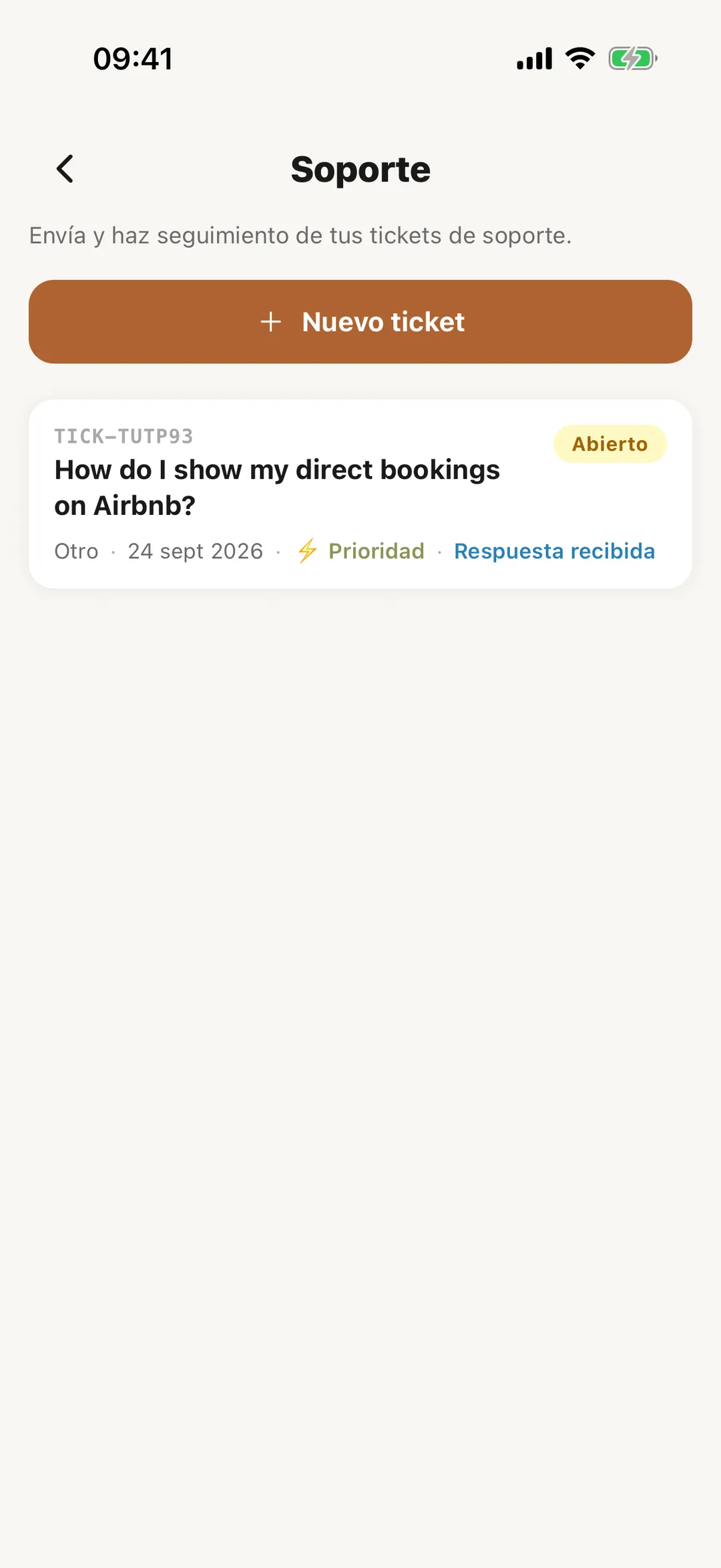 Captura de pantalla: Abre Soporte en la app