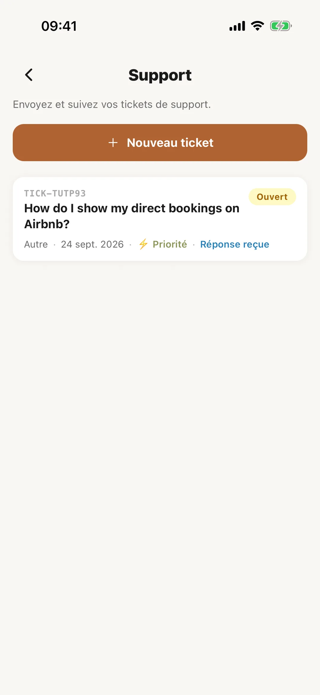 Capture d’écran : Ouvrir le support dans l’application