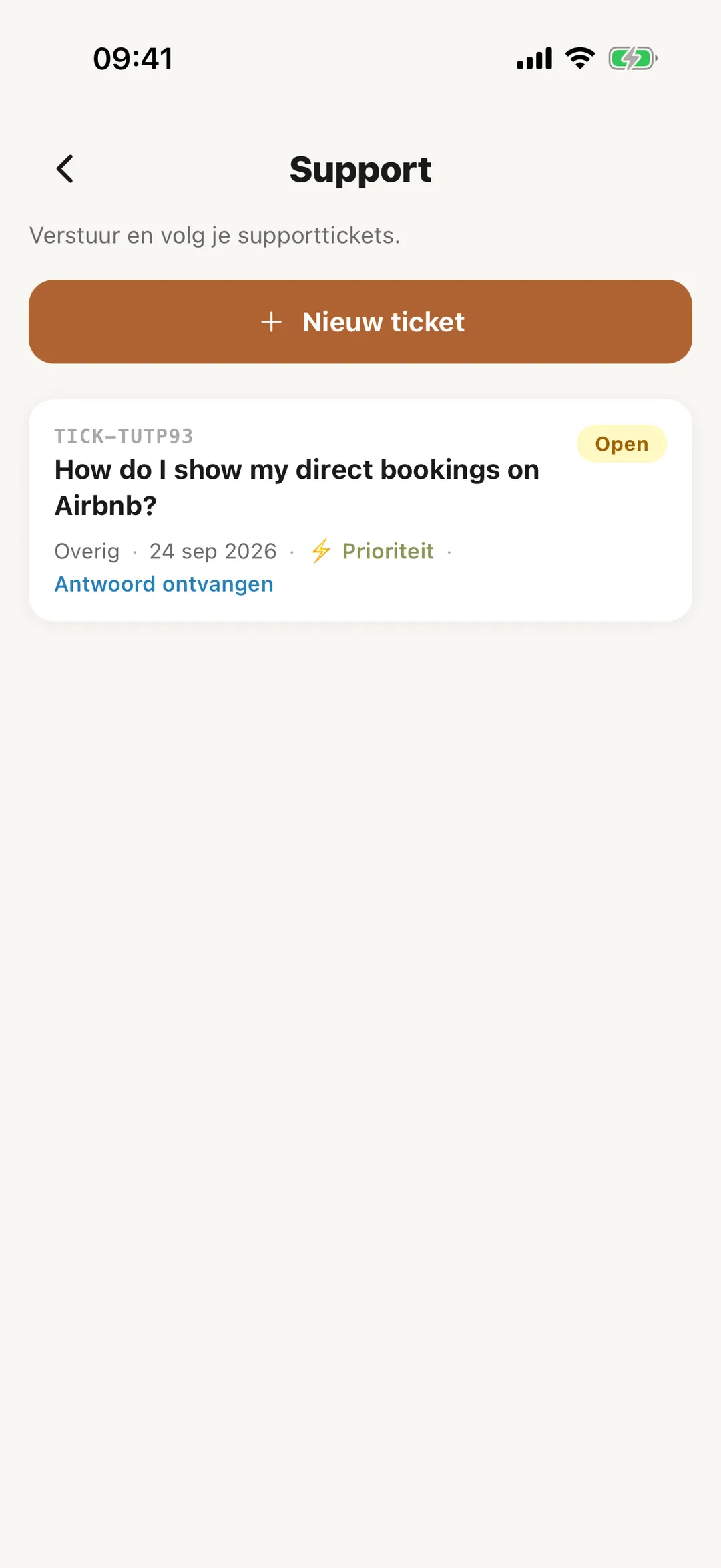 Schermafbeelding: Ondersteuning openen in de app