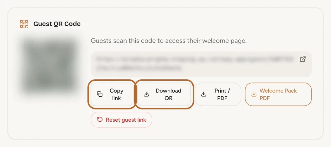 Screenshot: Share the link or the QR code