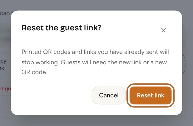 Screenshot: Reset the link